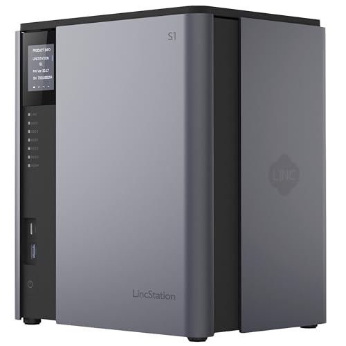 LincStation S1 6-Bay Desktop NAS - Intel N97 Quad-Core, 8GB DDR5 RAM (up to 16GB), 128GB eMMC, 4X SATA HDD + 2X M.2 NVMe SSD, Dual 2.5GbE, Unraid License Included, Network Attached Storage(Diskless)