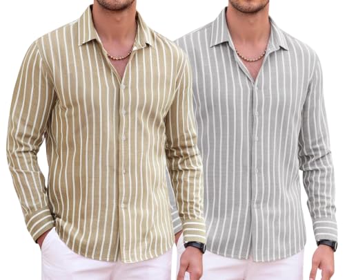 Image of Zombom Men's Regular Fit Vertical Striped Casual Shirt | Full Sleeve Cotton Blend Shirt for Men | Slim Fit Stylish Party