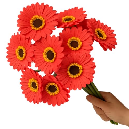 Image of Garden Art Artificial 5 Pcs Gerbera Flower Sticks, 33 cm, RealTouch Natural Looking | Silicone Decorative Bunch for Home GAAGFB-1H-33PH (Peach)
