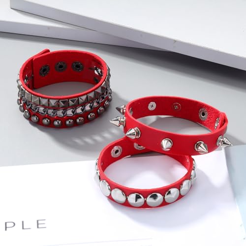 Set de 3 pulseras punk de cuero para hombre y mujer miniatura 4