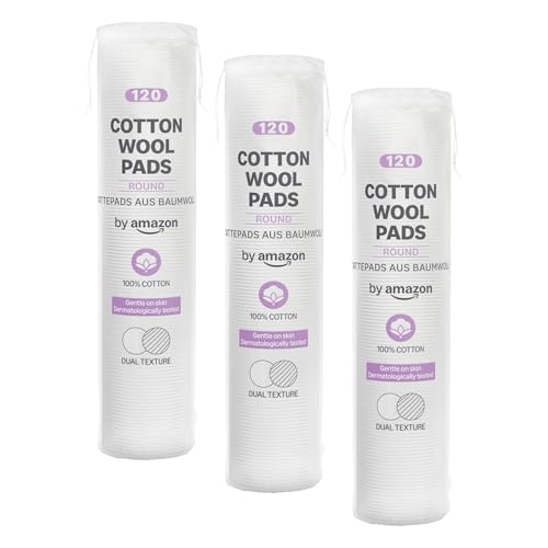 by Amazon Cotons à Démaquiller Disques, 100% coton, 120 disques à démaquiller (Lot de 3)