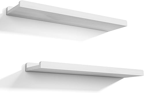 Love-KANKEI Juego de 2 estantes flotantes montados en la pared, estantes de pared de madera de 23.6 pulgadas para dormitorio, sala de estar, baño,