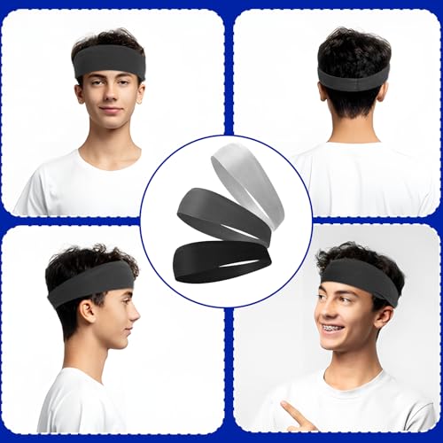 Image of 3Pcs Boys Headbands for Sports Sweatbands for Kids Absorbing Elastic Soccer Headbands Non-Slip Headband Athletic Football Moisture Wicking Cloth Hairband Tennis Basketball Running Gym Working Out