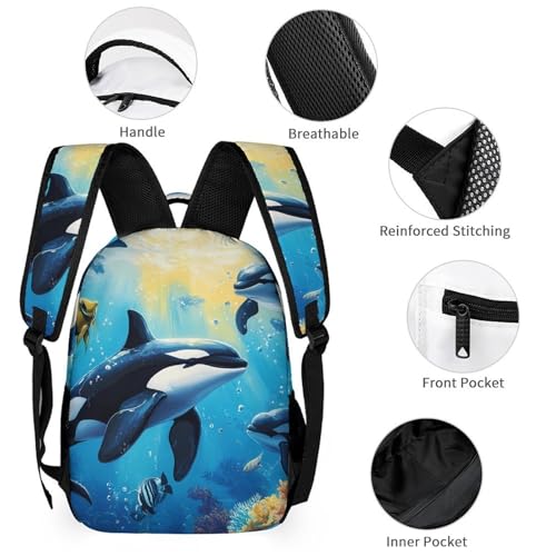 Killer-Whales 3 PCS Backpack Set Casual Daypack with Insulated Lunch Bag & Pencil Case3