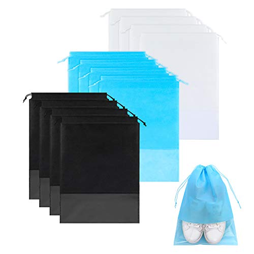 fanshiontide 12 Piezas Bolsas Zapatos, Bolsa de Zapatos, Bolsa Telas no Tejidas con Ventana Transparente Bolsas para Zapatos para Hombres y Mujeres Bolsas Portatiles para Zapatos(3 Colores)