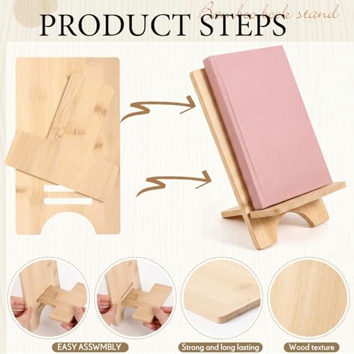 Novabright 6 Pack Adjustable Bamboo Cookbook Stand for Kitchen Counter 8 x 5 Inch Wooden Cookbook Holder for Recipe Book, Tablet, Reading, Desk Magazine Display Rack for Home Office Kitchen by Novabright - Image 3
