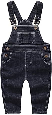 KIDSCOOL SPACE Baby & Little Boys/Girls Black Denim Overalls,Jean Workwear,Deep Blue,18-24 Months