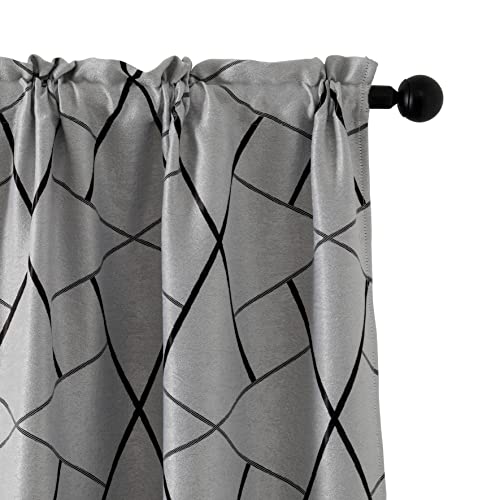 GIRASOLE HOME Paire de rideaux gris occultant fantaisie géométrique, noir, isolant pour salon, chambre, bureau, balcon, porte, fenêtre, 2 panneaux avec...