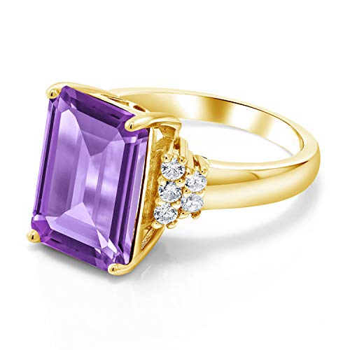 Gem Stone King 18K Yellow Gold Plated Silver Emerald Cut Gemstone Birthstone Engagement Ring | Emerald Cut 14X10MM | Wedding Anniversary Promise Ring For Women | Available In Size 5, 6, 7, 8, 93