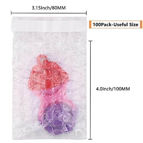 100Pack Small Bubble Out Bag Pouches 3.15\" x 4\" Self-Seal Bubble Pouches Bags, Double Walled Bubble Cushioning Bags, Self-Sealing Protective Wrap Cushioning Bags for Shipping, Packing, Moving - Thumbnail 2
