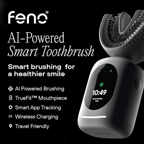 Image of Feno Smartbrush Founders Edition Plus - Electric Toothbrush Powered by Artificial Intelligence with Custom Mouthpiece, Foam Toothpaste (3 Tubes), Tongue Scraper and Subscription