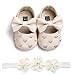 Fossen Zapatos de Bebe Fossen Recién Nacido Niñas Piel Artificial Primeros Pasos Bordado Corazón Patrones Y Diadema de Flores (0-6 Meses, Khaki)