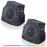 Postlucky Outdoor Rock Bluetooth Speakers Waterproof Solar-Powered Wireless Bluetooth Rock Speakers Outdoor Waterproof Patio with Lights RGB and TWS Pair for Outside Deck Pool -2 Pack