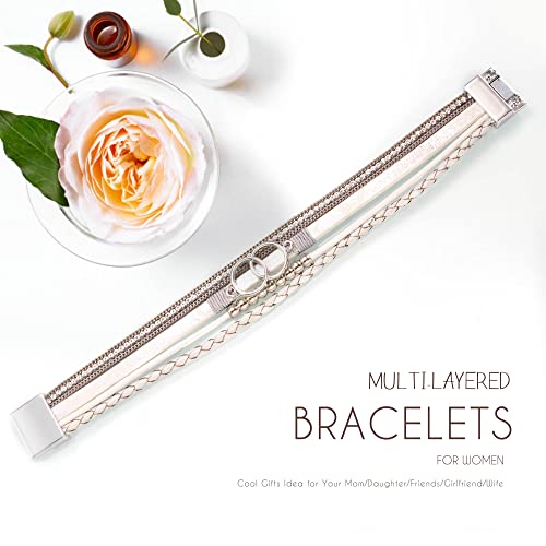 Btysun Bracelets for Women,Stocking Stuffers for Teens Birthday Gifts for Mom Inspirational Gift for Women Mother's Day Daughter Wrap Bracelet Sister Friend Teen Girl Gifts Leather Layered Jewelry Valentines Gift for Her