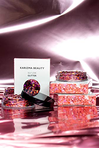 KARIZMA Self Love Heart Glitter. 10g Chunky Face, Hair, Eye, Body for Women. Rave, Festival Accessories, Cosmetic Makeup. Loose Set