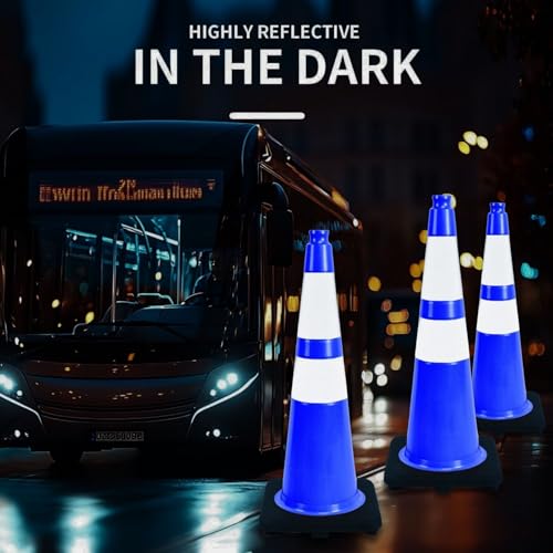 Image of BESEA 8 Pack 28 Inch Blue Traffic Cones with Wide Weighted Base