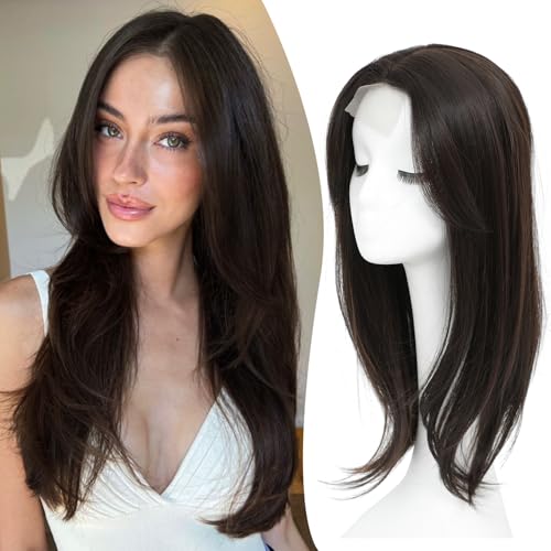 Ms Taj Hair Topper 18 Inch for Women with Thinning Hair - Long Layered 6.5"X6.5" Synthetic Hair Pieces - Fiber Wiglets for Ladies (Brown Black)