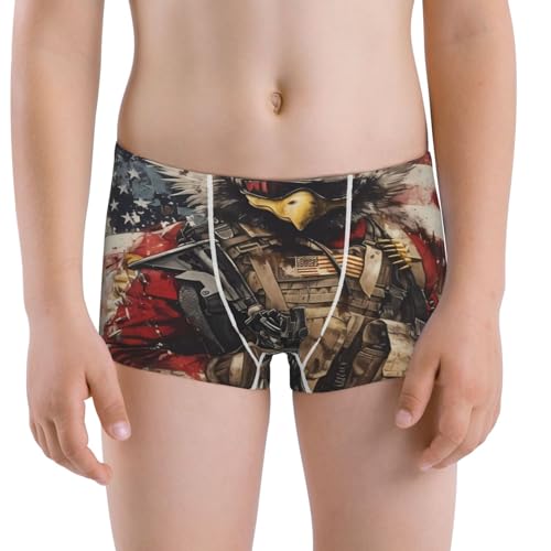 Boys' Cotton Boxer Brief Soft Underwear-Bald Eagle Soldier