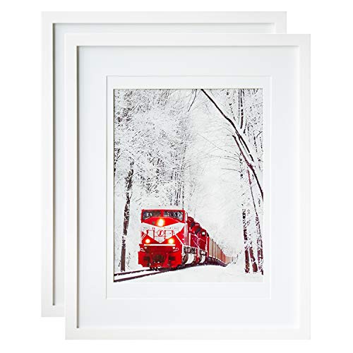 Egofine 16x20 Solid Wood Poster Frame Matted for 11x14 and 12x16 White - Acrylic Plexiglass Front for Wall Mounting Hanging Picture Frame Vertically or Horizontally, Set of 2