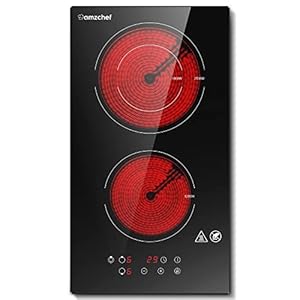 AMZCHEF Glaskeramikkochfeld 2 Platten, Domino Glaskeramik Kochfeld, Schnelles Aufheizen in 3 Sek. drei Heizzonengrößen, Timer und 9 Leistungsstufen, geeignet für alle Töpfe, Sicherheitsschloss