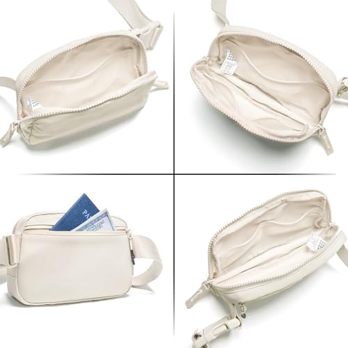 Image of Belt Bag for Women Two-Way Zipper Fanny Pack Crossbody Bags for Women Fashion Waist Packs Cross Body Fanny Pack with Adjustable Strap Gifts for Teen Girls (Ivory)