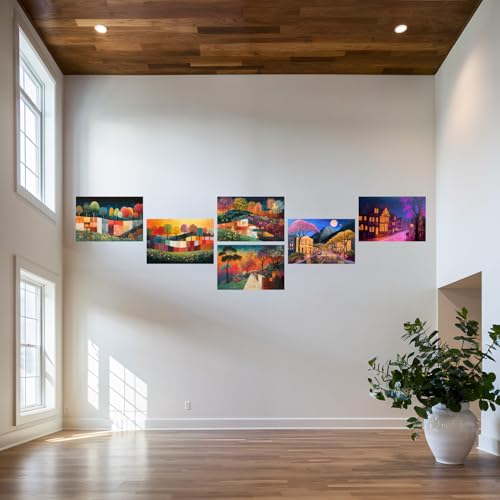 Image of SiddArtify Colorful Landscape Wall Art Prints Set - Modern Tree Poster Decor for Living Room Bedroom Office - 8x12 Sticker Pack of 6