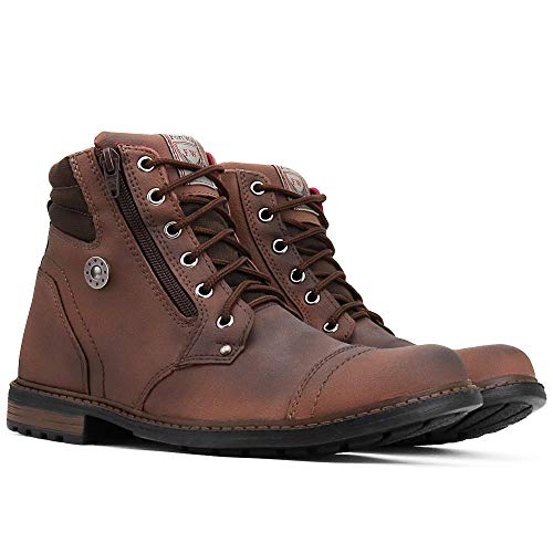 Bota Coturno Tratorado Sapatofran Cano Médio Marrom Com Chinelo Estrada E Carteira (43, MARROM-MARRO