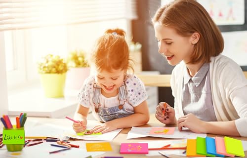 Image of 12 pads of sticky notes (76 x 127 mm), 6 brilliant colours, easy to write on, to-do lists and appointments, sticks securely, can be removed without leaving any residue
