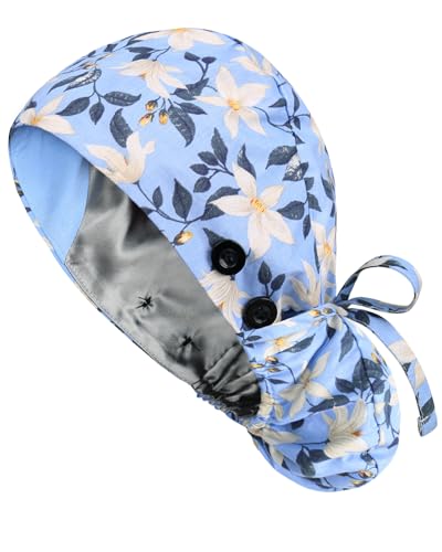Satin Lined Scrub Caps with Buttons & Sweathand, Surgical Caps for Women