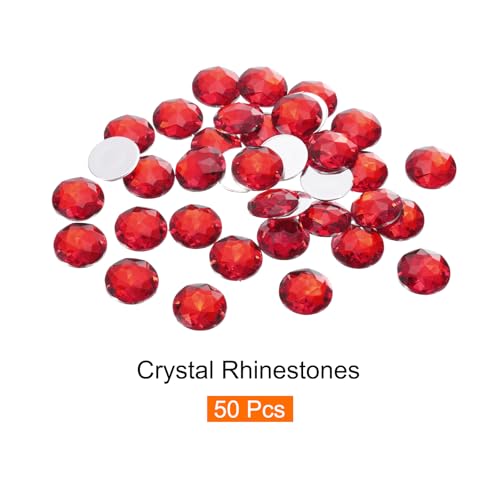 Image of MECCANIXITY Flat Back Round Acrylic Rhinestones,12mm Red Flatback Crystal Rhinestones for Crafts Clothes Shoes DIY Decoration Gifts 50Pcs