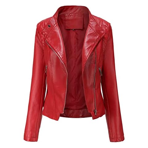 YYNUDA Leather Jacket Women Zip Up Biker Moto Jacket Short Bomber Jacket Motorcycle Jacket Outwear Coat Red M Cover