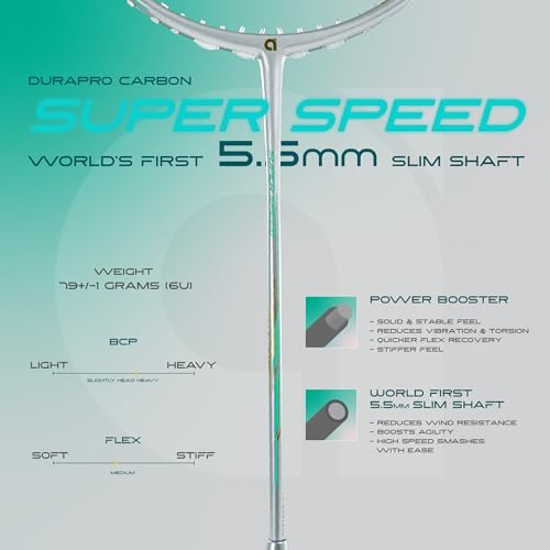 Image of Apacs Super Speed (Unstrung) | World's First 5.5mm Slim Shaft | Aero Box Frame | Durapro Carbon + Power Booster Shaft | 32LBS Max Tension | Slightly Head Heavy | 6U | Made in Vietnam (Silver)