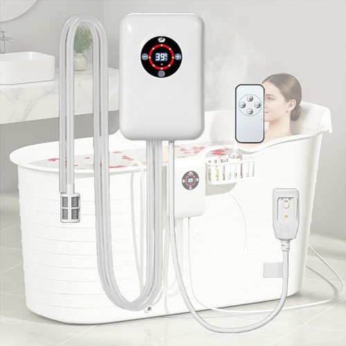 Weyot Water Heater for Hot Tub, Small Pool Heater, Bath Thermostat Heater, 30-43°C Constant Temperature Regulation, for Home Bathroom Foldable BathtubWhite,22x14.8x7.5cm