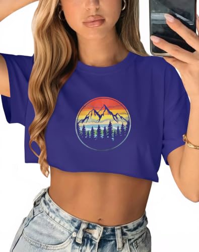 Image of Crop Tops for Women Oversized Short Sleeve T Shirts Crew Neck Cropped Tees