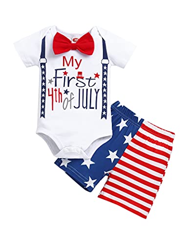 Gavol 4th of July Baby Boy Outfits My First 4th of July Romper+Shorts with Hat Baby Boy 4th of July Gentleman Clothes