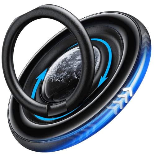TORRAS 360° Fidget Spinner Magnetic Phone Grip Ring Holder Kickstand, Fit for PopSocket MagSafe Accessories Removable for iPhone 16,15,14, 13, 12 Pro/Max,Samsung Galaxy, Google, Ostand SpinRing, Black