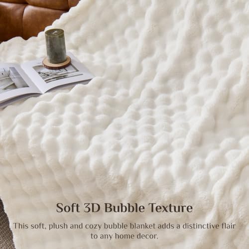 Image of BEDELITE Cream White 3D Fleece Bubble Throw Blanket for Couch, 50x60 Inches | Fluffy Blanket for Sofa Bed Dorm Room Decor, Luxury Soft Warm Cozy Plush Fuzzy Throw Blankets Gift for Women, Lightweight