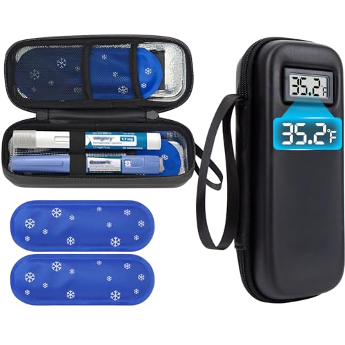 WIBOND Insulin & GLP-1 Travel Cooler Case with Temperature Display, TSA Approved Portable Medical Cooler for Ozempic Wegovy Mounjaro Zepbound Pens, Diabetic Medicine Cooler Bag with 2 Ice Packs