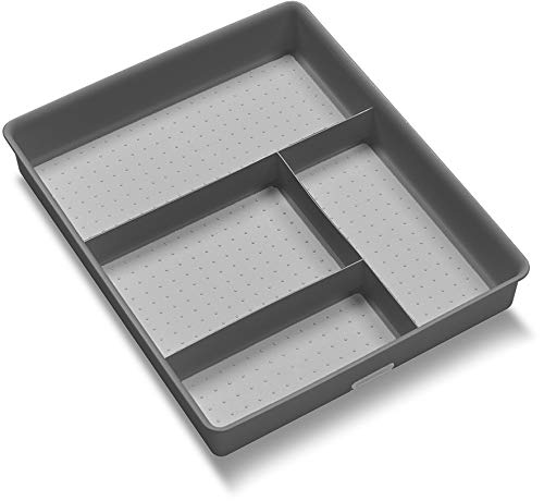 madesmart Basic Gadget Tray Organizer - Cool Grey | BASIC COLLECTION | 4-Compartments | Multi-Purpose Storage | Non-slip Lining | Easy to Clean | Durable | BPA-Free