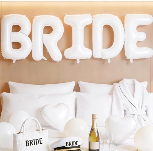 Image of 40 Inch White BRIDE Letter Balloons, Bride to Be Bridal Shower Decorations