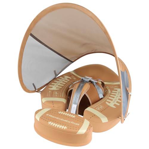 Image of Mambobaby Baby Pool Float with Canopy, Kalolary Non-Inflatable Baby Swim Float Infant Swim Trainer Ring Toddler Pool Float with Adjustable Strap & Tile for 3-24 Months Age Boys Girls (Brown Rugby)