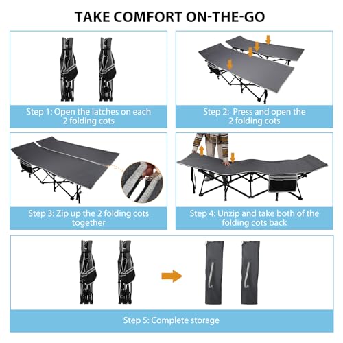 Image of REDCAMP 2 Person Oversize Camping Cots for Adults, 56'' Extra Wide Sleeping Cots Heavy Duty, XXXL Cots Portable for Outdoor Indoor Office, Grey