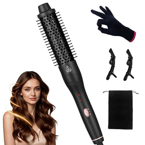Brosse chauffante 38mm céramique tourmaline – chauffe 30s, température 130-210°C – lisseur et boucleur 2 en 1 – anti-frisottis – pour cheveux longs,...
