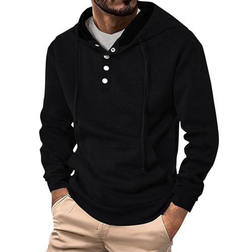 Ymosrh Men's Casual Hoodies, Quarter Button Athletic Workout Long Sleeve Pullover Sweatshirts with Pocket, M-3XL3