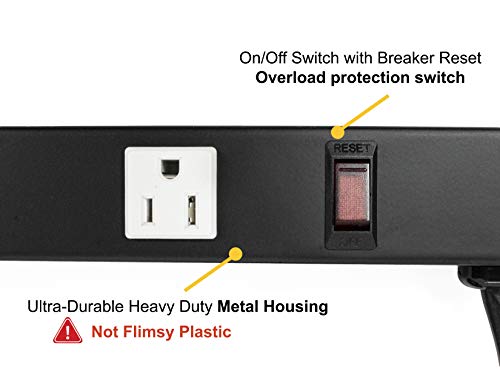 12 Outlets 6 Feet Power Cord 4 Feet Body Opentron Ot4126 Heavy Duty Metal Surge Protector Power Strip With Mounting Parts - Free End Caps For Shipping Protection Only #TOP2