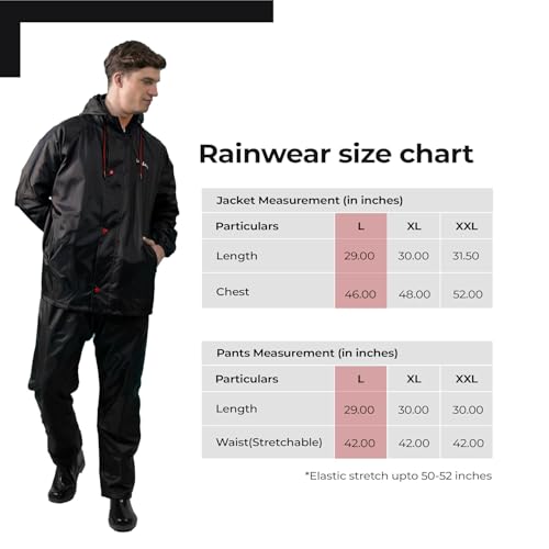 Image of Lifelong Men's Polyester Waterproof Standard Length Raincoat Double layered Reversible Rain Suit With Hood & Inner Mobile Pocket, Set Of Top And Bottom-(L, Black)