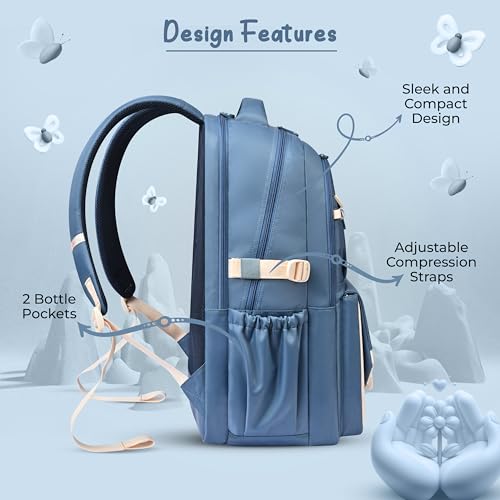 Image of Gear Grace 19 inch /40L Large Water Resistant School Bag | Casual Backpack | Daypack | Travel Backpack | Kids Bag for Boys /Girls (Blue - Cream)
