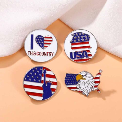 Image of American Flag Brooch Pins USA 4th of July Brooches for Women Men Red White Blue Flag Lapel Pins Independence Memorial Day Brooches Patriotic Clothing Dress Suit Emblem Medal Accessories 4 Pcs /set（Style01）