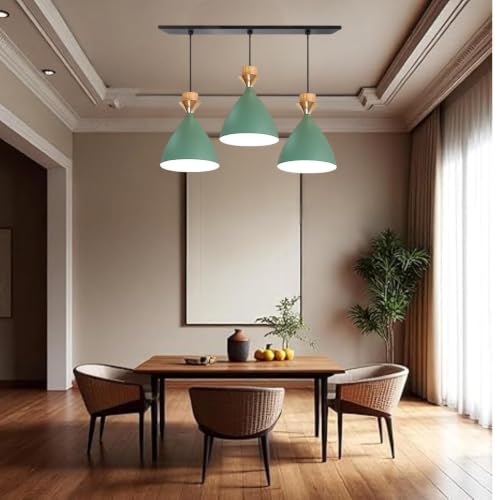 Image of Triple Dome Green Aluminium Hanging Pendant Light Drop, Antique Modern Ceiling Lamp,Bulb is not Included, 3 Light Linear Set
