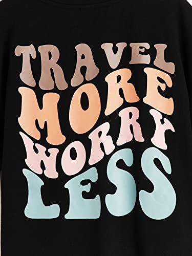 COZYEASE Girls' Graphic Letter Print T Shirts Short Sleeve Cute Casual Summer Tops Black 9Y CELY0707 -CESTT202405242